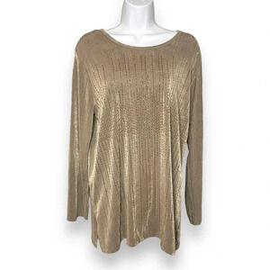 C.O.C USA Glitter-Knit Long Sleeve Blouse in Mocha - Size Medium